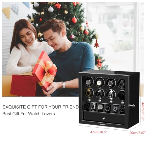 Image of DUKWIN Watch Winder for Automatic Watches, White Lockable Watch Winders with Extra Watch Storage, Jewelry Storage, 4 Rotation Modes, LED Light, Super Quiet Mabuchi Motor and Spring Watch Pillows