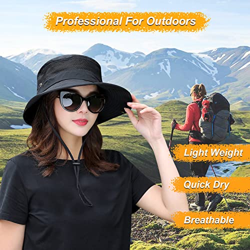 Image of Women Fishing Sun Hat Men Summer UV Protection Bucket Hats Mesh Ventilated Outdoor Hiking Gardening Beach Lawn Hat