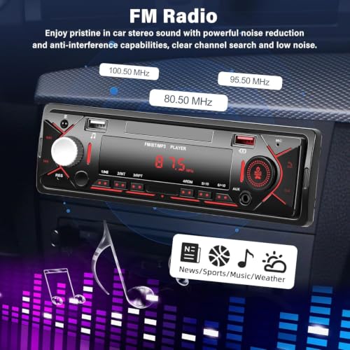 Image of Single Din Car Stereo FM /BT /MP3 Player with Dual USB & AUX | Bluetooth Calling, FM Radio Tuner, Dual USB Ports, AUX Input, LED Display