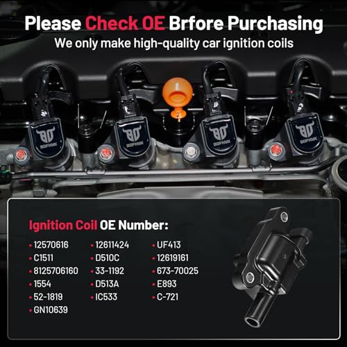 Image of BDFHYK Ignition Coils Pack Compatible with Buick LaCrosse Rainier, Compatible with Cadillac Escalade ESV EXT, Avalanche Camaro, Canyon Envoy 1500 2500 3500 V8 5.3L 6.0L Coil for UF413 Set of 8