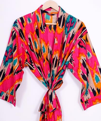 Image of Pure 100% Cotton Robe For Womens Bathrobe Dressing Gown Long sleepwear Free Size Kimono
