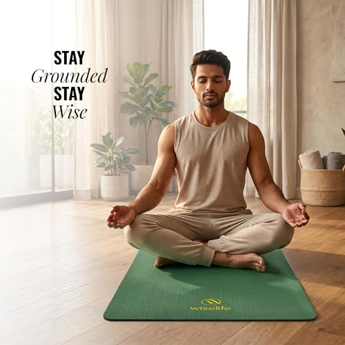 Image of WiseLife Classic Eco-TPE 8 MM Yoga Mat with Yoga Strap for Men & Women | Extra Thick, Long & Wide Non-Slip, Anti-Tear Exercise Mat for Home, Gym, Workout, Fitness, Yoga & Pilates (Green)