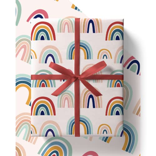 4 x Rainbow Wrapping Paper - HUGE 43% BIGGER [84cm x 60cm] Premium Eco Gift Wrap for Easter Birthday New Baby Christening Kids Boys Girls Teachers Men and Women (4 Sheets & 4 Tags)