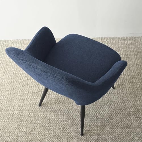 Image of Finch Fox Motel Luxurious Home Collection Upholstery Fabric Arm Dining Room Chairs in Dark Blue Color with Black Metal Powder Coated Legs (Set of 2)