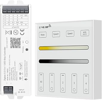 BTF-LIGHTING WR02RF Wireless 2.4G RF 4 Zone Single Color CCT Wall Mounted Smart Panel Remote,LM052 Zigbee 3.0 LED Controller Compatible with Echo Plus Echo4th Gen Philip H-UE Home-kit Gateway