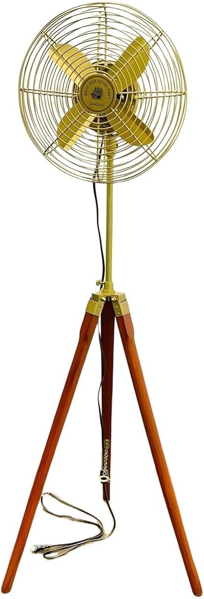 Hand Made Royal Navy Fan with Wooden Tripod Stand Nautical Pedestal Fan Vintage Style Collectible Floor Fan Modern Electric Air Circulation Fan For Living Room, Bedroom, Christmas Decor Gift