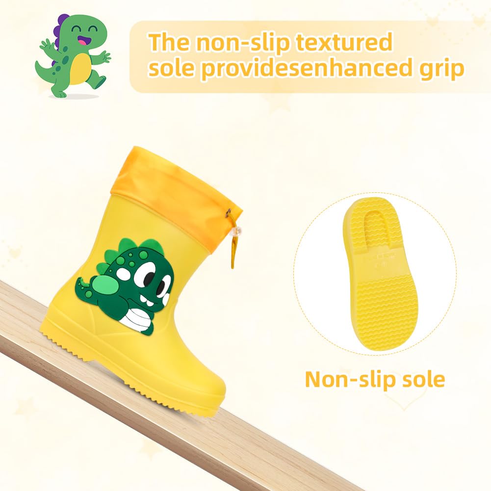 Aomig Botas de Agua Niños, Botas de Lluvia de Dinosaurio, Impermeable y Antideslizante con Cordón Ajustable en el Cuello, Bota de Agua Ligera — view 5