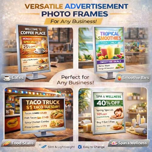 Image of LED Tabletop Promotion Frame Backlit Poster Holder Desktop Sign Counter Menu Board Retail Advertising Lightbox Portrait Landscape Convertible Monitor Style Screen Display (A3)