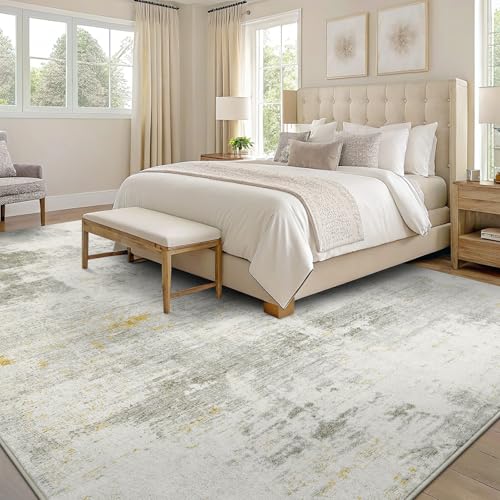 OLANLY Modern Abstract Area Rugs for Living Room, 6x9 Non Slip Machine Washable Rug, Lightweight Low Pile Floor Carpet for Bedroom, Dining Room, Nursery, Home Office, Entryway Rugs, Beige by OLANLY - Used condition - Image 3