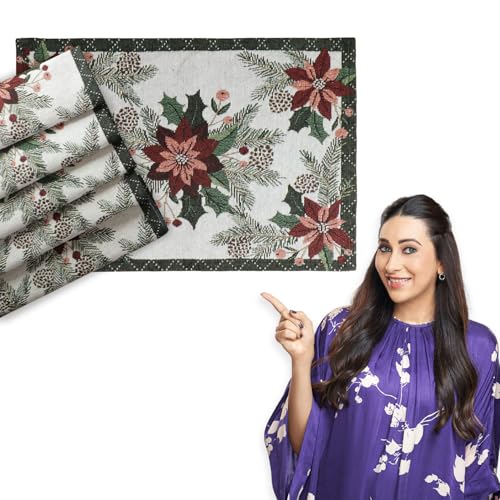 Image of HOKIPO Cotton Jacquard Dining Table Mat, Set Of 4 Placemats (12X18 In) (In-530-D1 X 4, White)
