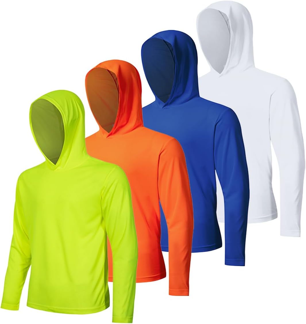 4 Pack Men's UPF 50+ Sun Protection Hoodie Shirts Long Sleeve Shirts Quick Dry Lightweight for Running Workout Hiking Fishing