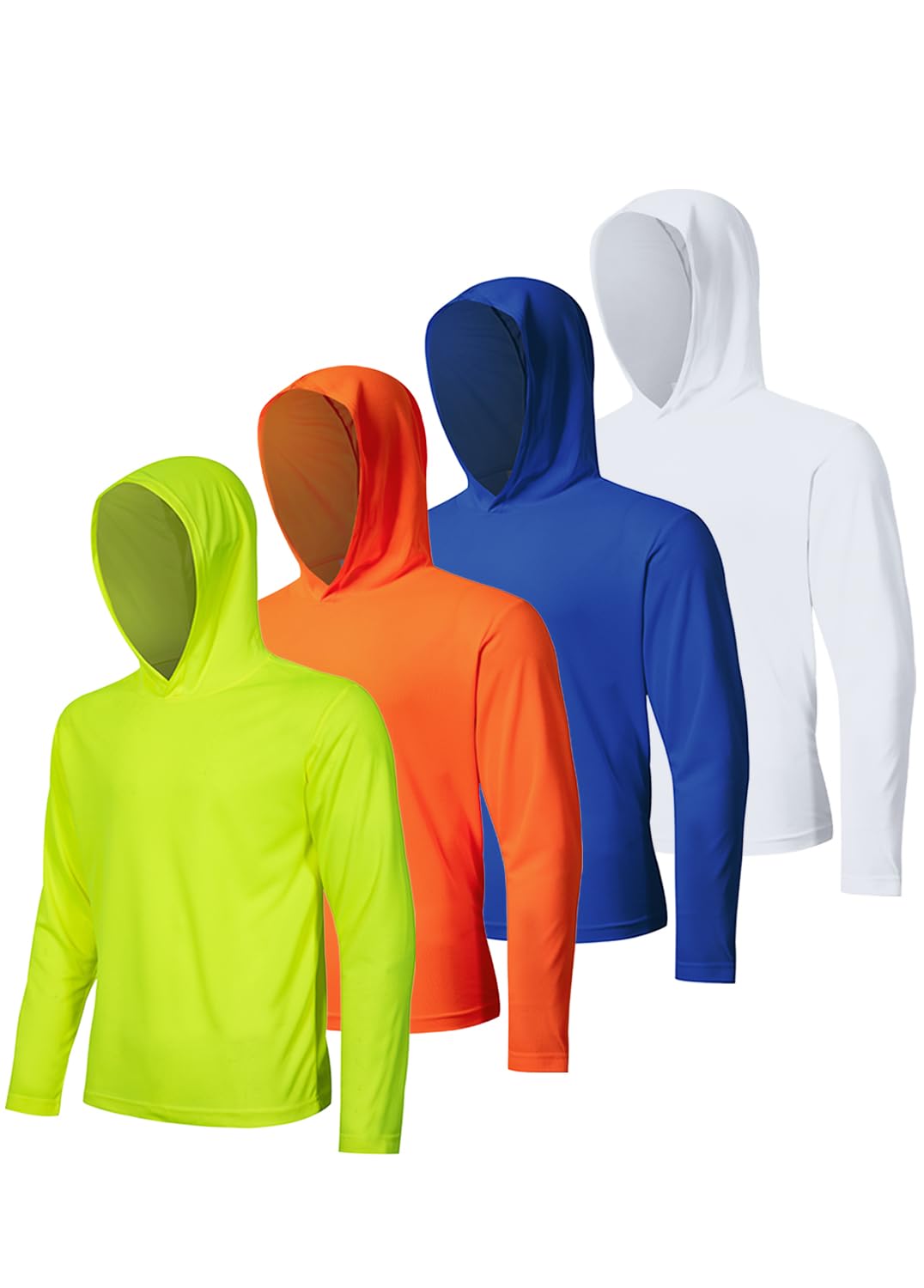 Paquete de 4 camisetas con capucha para hombre, con protección solar UPF 50+, de manga larga, de secado rápido, ligeras, para correr, entrenamiento, senderismo, pesca