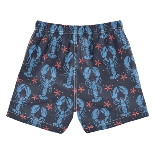 Boys Swim Trunks Quick Dry Blue Lobster Beach Board Shorts with Mesh Lining Youth Swimwear 2-12T2