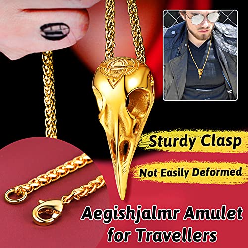 Faithheart Runic Raven Skull Pendant Necklace, Black Stainless Steel Nordic Vikings Jewelry Men Celtic Knot Crow Seketon Aegishjalmr Amulet For Women #TOP7
