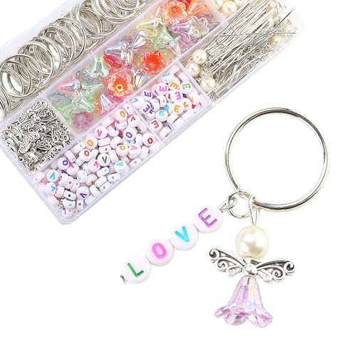 HERZWILD 50 Sets Schutzengel selber Machen Set love Schlüsselanhänger Engel Charm Perlenengel Anhänger für DIY Hochzeit Schmuck Halskette Basteln (colourful)