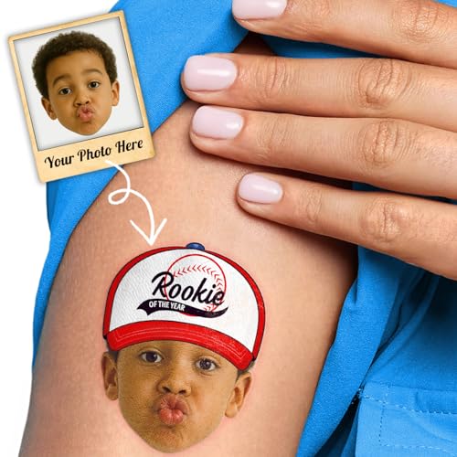Image of Custom Baseball Temporary Tattoos for Kids | Personalized Pre-Cut Face Photo, Birthday Party Favors, Set of 20, Baseball Fans