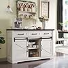 Farmhouse Buffet Cabinet 53 Sideboard Cabinet w3 Drawer Rustic Storage Cabinet wSliding Barn Door Coffee Bar for Dinning Room Kitchen Hallway and Living Room White