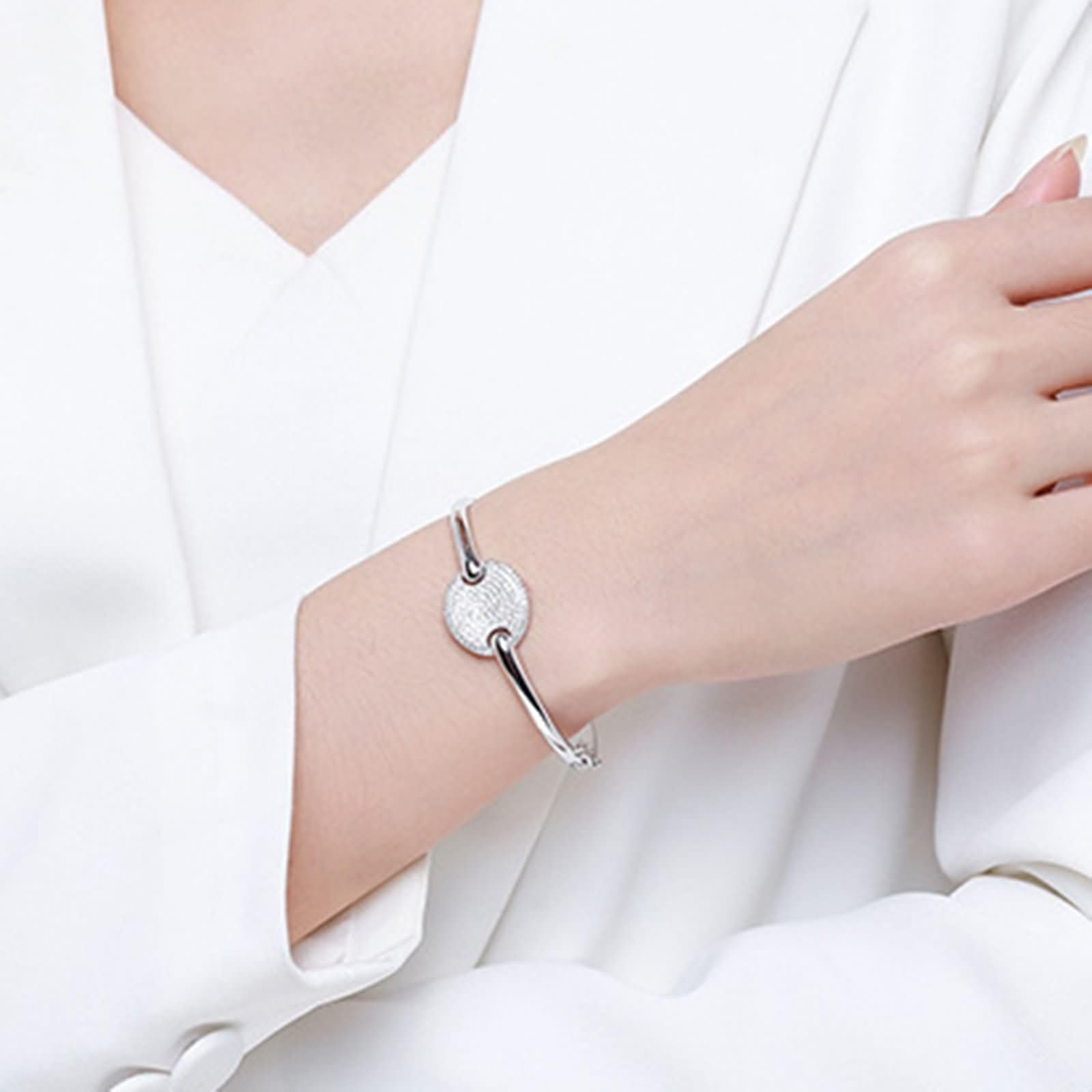 Brazaletes Mujer Oro Blanco 9 K / 14 K / 18 K, Redondo con Moissanita, Cadena 16 CM, Pulsera de Mujer de Plata