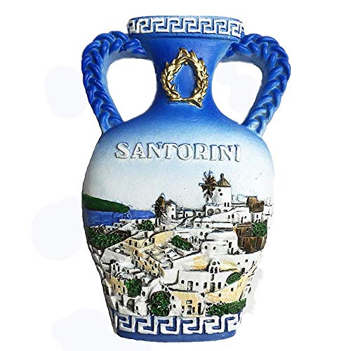 Aimant de réfrigérateur 3D Santorini Grèce - Collection souvenir de voyage - Décoration de maison et de cuisine - Autocollant magnétique Santorini Grèce