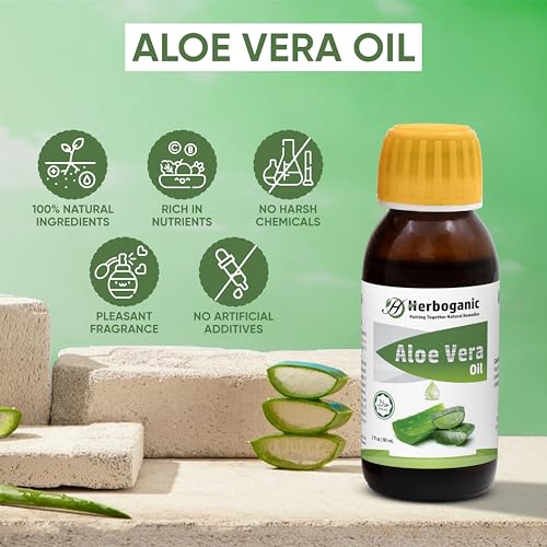 Herboganic NO AL-FBA S Natural Aloe Vera Oil - 100% Cold Pressed, Nourishing For Skin, Hair, And Eyelash Growth,Aloe Vera Massage Oil, thumb #2