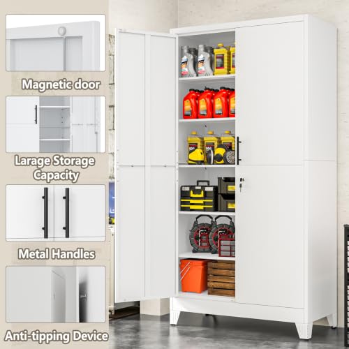 Image of PAOFIN Metal Kitchen Pantry Storage Cabinet with Lock Doors and Shelves