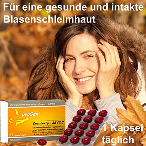 proSan Cranberry-36 PAC (30 Kapseln) | 3x stark: 36 mg Cranberry-PAC + Mikronährstoffe für die Blasenschleimhaut und ein… - Image 5