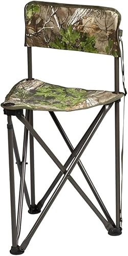 Hunters Specialties Silla de camuflaje verde Realtree Xtra para exteriores, plegable, ligera, duradera, portátil, plegable, con respaldo y correa de