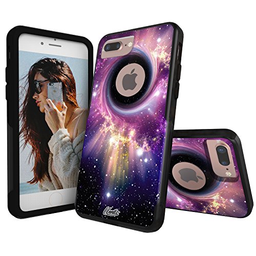 Unnito iPhone 8 Plus Case - Commuter Case for iPhone 7 Plus Case - Hybrid Slim Cover with Hard Shell and Soft Inner Layer for Apple iPhone 8 Plus/iPhone 7 Plus Black Case - Nebula Black Hole