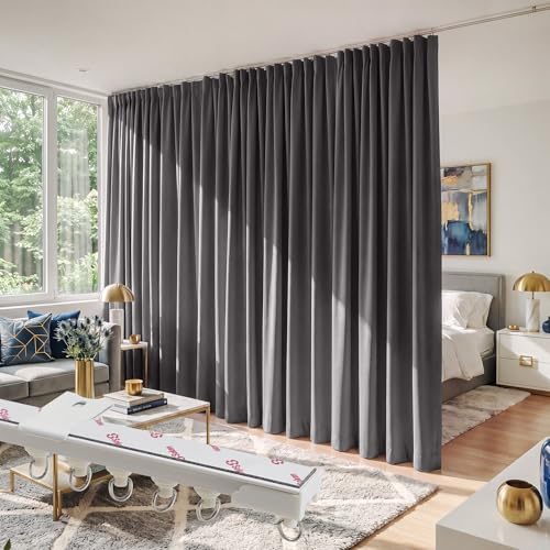 Image of RYB HOME Closet Curtain with Straight Ceiling Track, Blackout Privacy Sliding Room Divider for Bedroom /Laundry /Open Closet /Kitchen, Grey, W60 x L84, 1 Panel