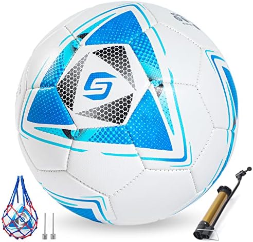 Soccer Ball Unisex Size 5 PU Leather Soccer Balls, Adults Youths Teens Juniors Training Soccer 32 Panels Machine Stitched, Ideal Gift Indoor Outdoor Play Cross Star Pattern Ball with Pump and Needles…