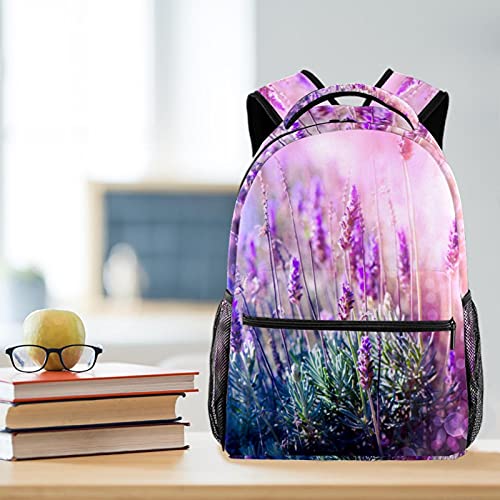 Mochila al aire libre con flores de lavanda para notebook universitaria 6