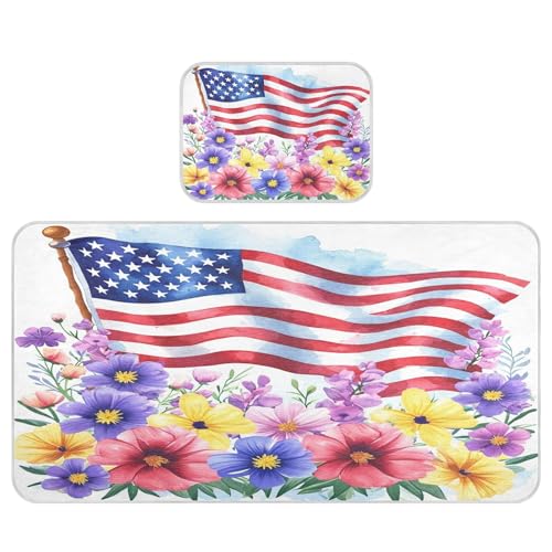 Takiito American Flag with Flowers Baby Cooling Mattress Pad, Soft & Breathable Cooling Mat Keep Baby Cool in Summer 28x52 in, Nursery Essential