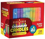 Colorful Decorated Chanukah Candles - 135 Count Bulk Family Pack - Standard Size Candle Fits Most Menorahs - Premium Quality - Assorted Colors - by Ner Mitzvah