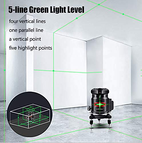 A.B Crew 360°Self Leveling Laser Level Green Beam 5 Lines 6 Points Laser Level Horizontal/Vertical Cross Line Straight/Tilt Line Rechargeable Dust Proof Rubber Touch Keypad Rotary Base - Thumbnail 4