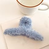 秋冬 モコモコファー ウェーブ バンスクリップ フェイクファー 無地 ウェーブ 大きめ ヘアクリップ シンプル 大人 レディース 髪留め シーズン トレンド 簡単ヘアアクセサリー(ブルー)