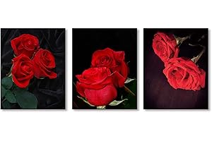 Vintage Black Art Red Rose Wall Art, Canvas Picture