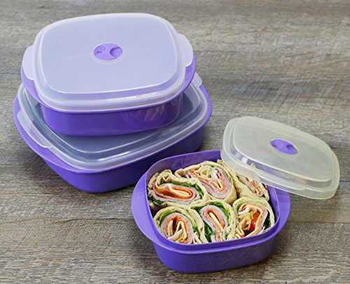 Image of Reston Lloyd Nesting Microwave Containers, Set of 3, Adjustable Steam Vents, Airtight, Meal Prep, Durable BPA-Free Plastic- Freezer & Dishwasher Safe, Cookware & Food Storage, Anyday Cookware, Purple