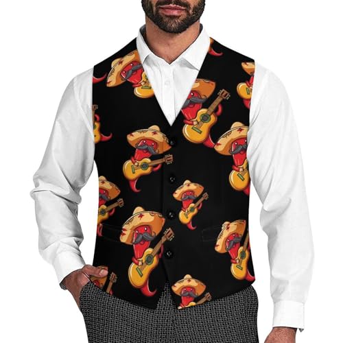 Red Chili Pepper Formal Suit Vest for Men with Pockets for Business Casual Dress Tuxedo Slim Fit