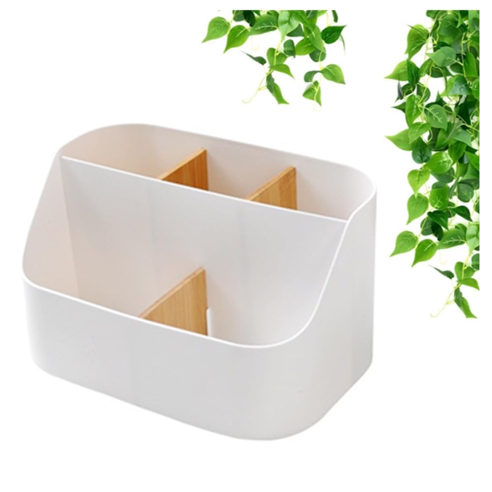 Wanfoou Desk Organiser, 5 Compartments Bamboo Office Organiser, Multifunctional Storage Box, Desk Organiser