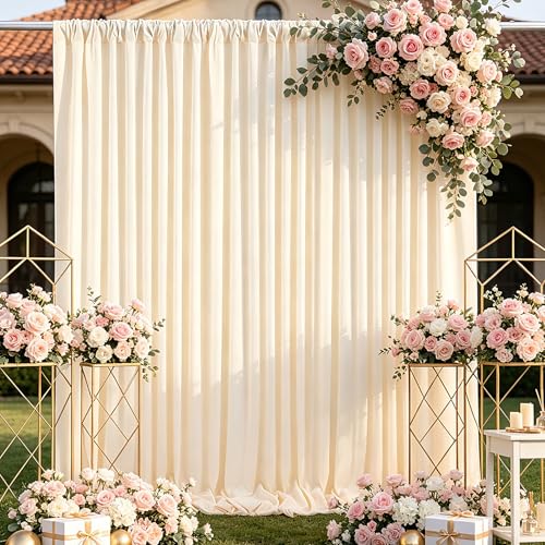 Image of Beige Backdrop Curtains 2 Panels 5ft x 10ft Polyester Photo Backdrop Drapes for Wedding Party Stage Birthday Decorations