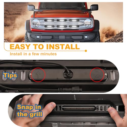 Image of LED Grille Lights for Ford Bronco 2024 2021 2022 2023 Front Grill Inserts Light Snap-on Lamps Fits for Big Ben-d Outer Bank Accessories 2-4 Door (White Lights, 6PCS)