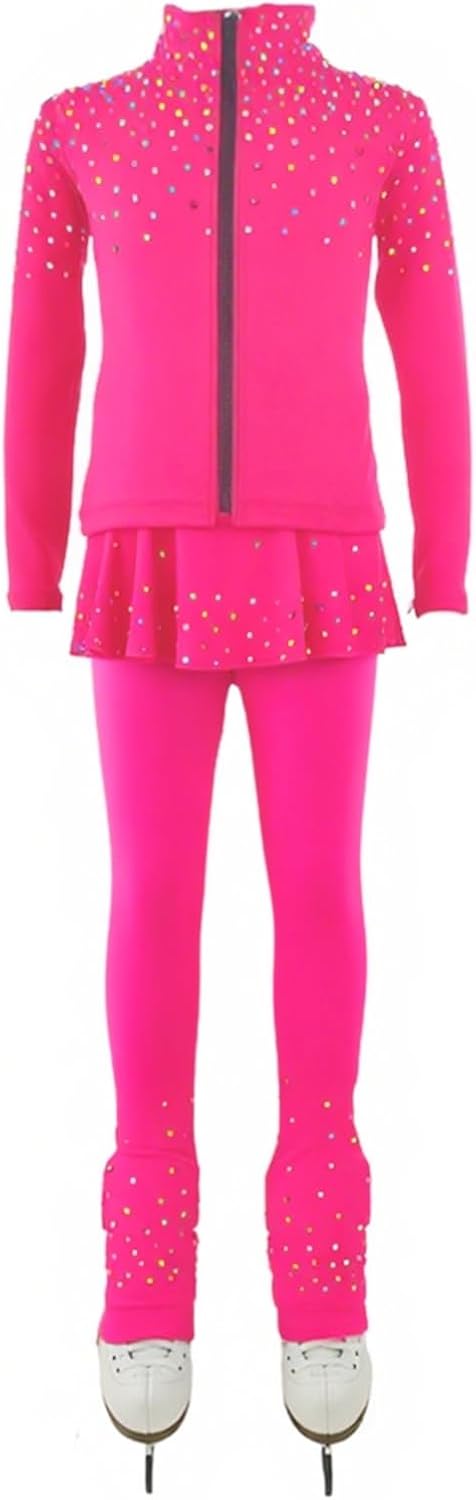 LIUHUO Figure Ice Skating Training Pants Jackets Girls Womens Fleece Shiny Colored Diamond Girl Comfortable Warm Tracksuit