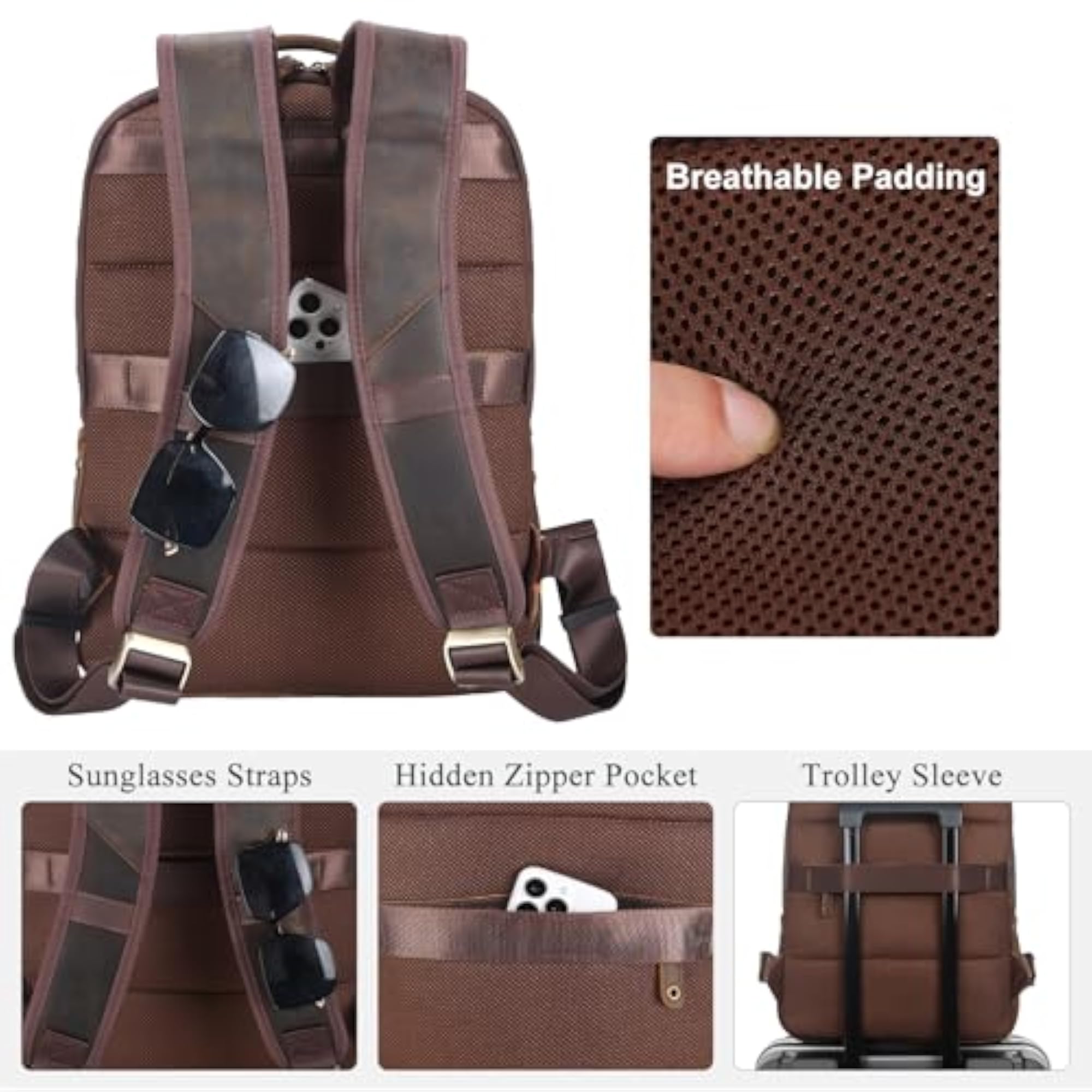 Vintage Leather Backpack for Men, 16" Laptop