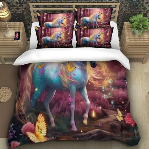 Housse de couette licorne 260x220 parure de lit fille ado microfibre 3D - 5