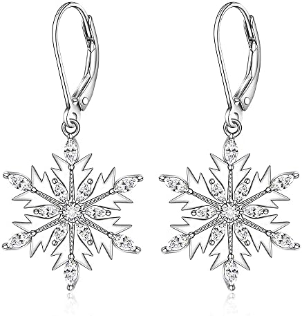 Christmas Snowflake Earrings Sterling Silver Cubic Zirconia Holiday Frozen Earrings for Girls Women Winter Jewelry