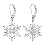 Christmas Snowflake Earrings Sterling Silver Cubic Zirconia Holiday Frozen Earrings for Girls Women