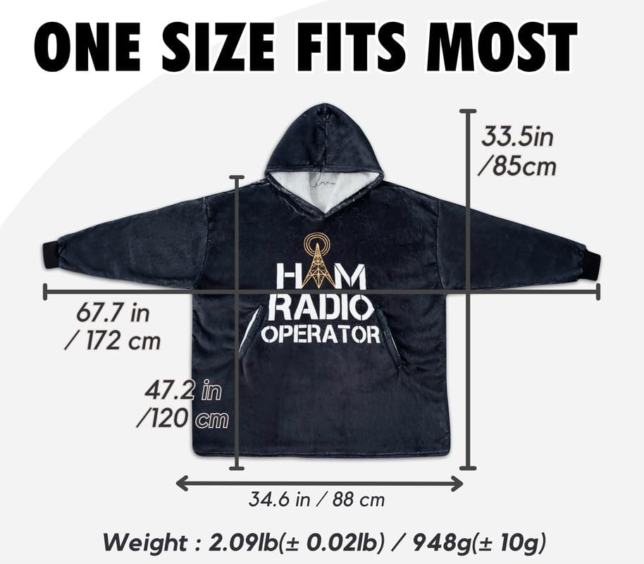 Ham Radio Gifts, Wearable Fleece Ham Radio Blanket Hoodie, Super Soft Warm Cozy with Giant Pocket, Funny Gifts on Birthday and Christmas - One Size Fits Most