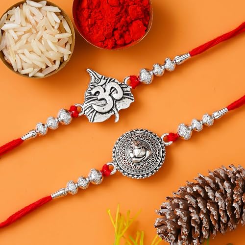 Image of eCraftIndia Set of 2 Evil Eye Designer Rakhis for Brother with Roli Chawal Pack | Raksha Bandhan Rakhi