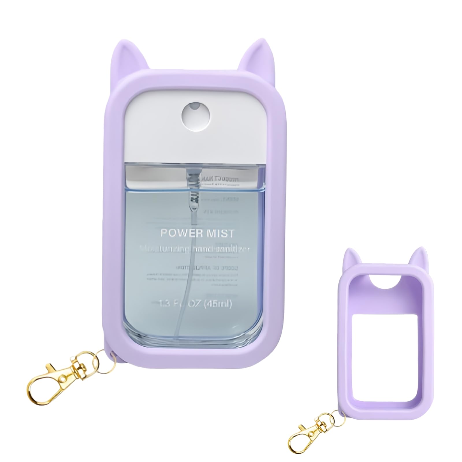 Xfopz Hand Sanitizer Spray Glitter Case with 45ml Spray Bottle Compatible with Touchland, Silicone Hand Sanitizer Case Holder with Keychain for Touch Land Mist Fit for 1.3 FL.OZ (Purple)-image-5