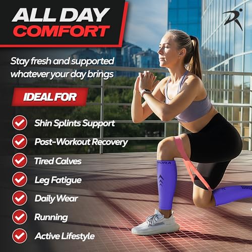 Rymora Calf Compression Sleeves Men Women - Leg Compression Sleeve Footless Socks - Shin Splint Relief Fitness Running3